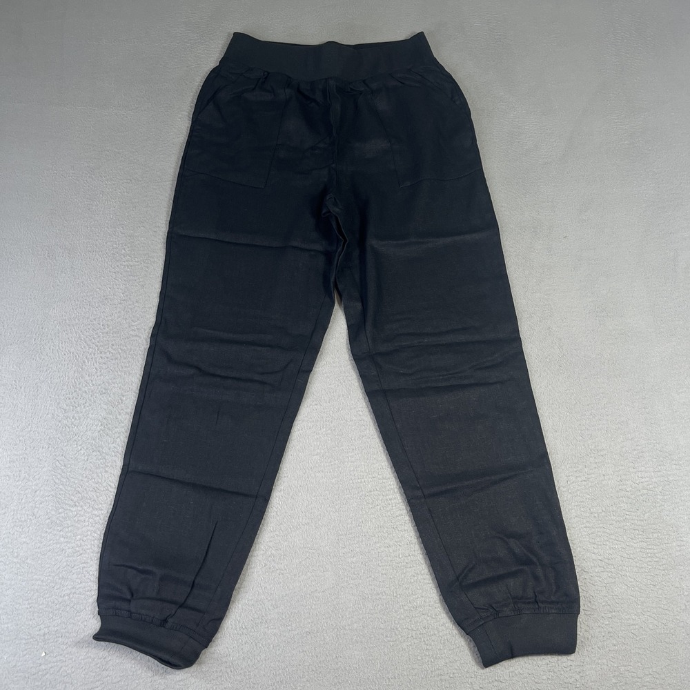 G by Giuliana Pants Womens Small Black Linen Jogger Elastic Waist Cuffed Pocket